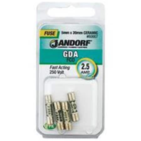 Jandorf Ceramic Fuse, GDA Series, Fast-Acting, 2.5A, 250V AC 3398286